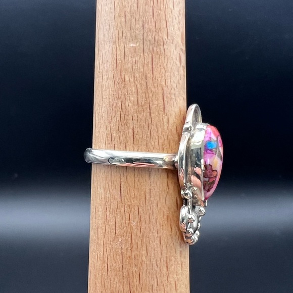 Sterling Silver Pink Dahlia Turquoise Ring - Picture 2 of 5